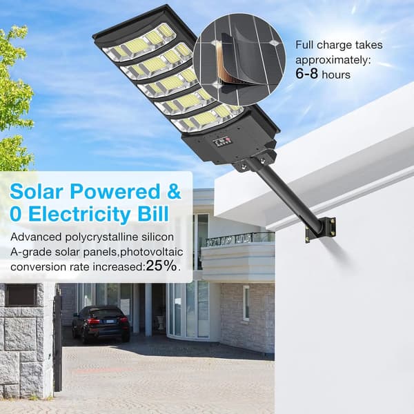 Solcellslampa för utomhusbruk - Solcellsdriven gatubelysning - LED - Rörelsesensor - Skymningssensor - IP65 - 1-pack