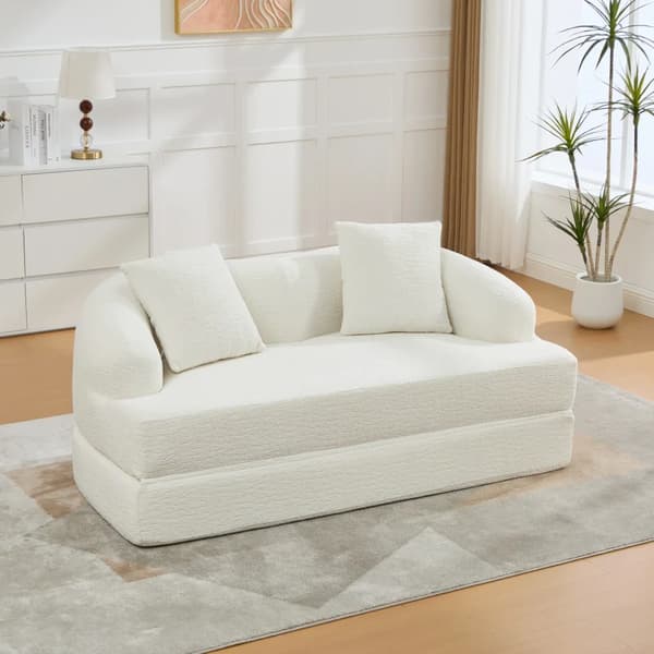 2-i-1 Chenillesoffa - 2-sits bäddsoffa - Utfällbar - 2 Kuddar - Multifunktionell - Beige