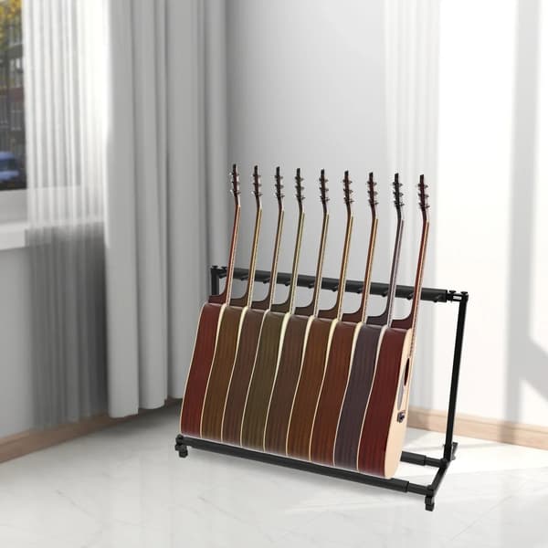Gitarrställ - Universellt 9-plats stativ - För akustisk gitarr, elgitarr, bas - Järn - Rektangulär - Modern design - Svart