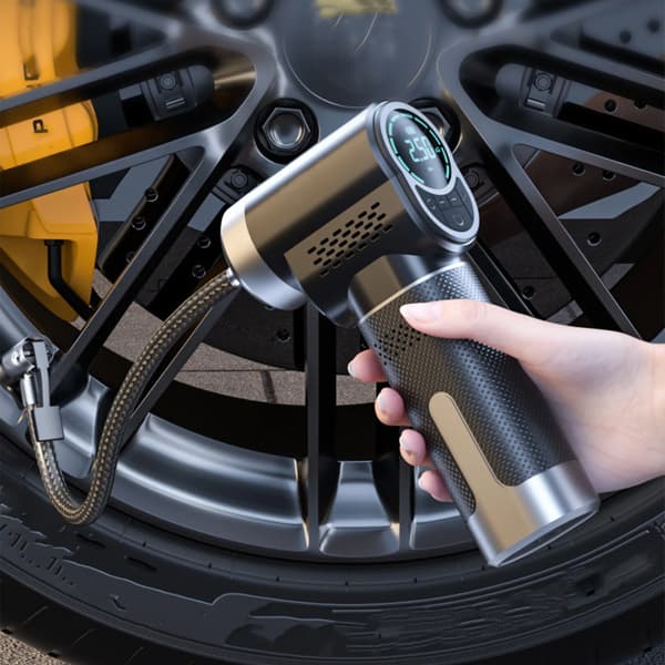 Elektrisk däckpump - Trådlös däckkompressor - Portabel luftkompressor - Smart digital display - Ljusgrå