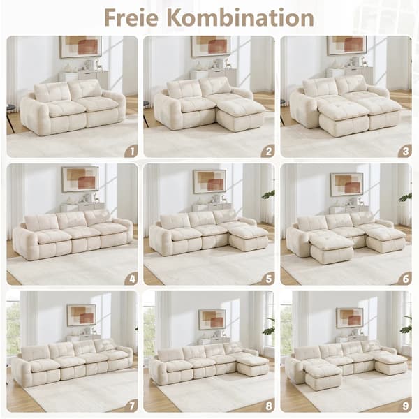 Modulsoffa - U-formad 4-sitssoffa - Chenille - Djupa sitsar - Modern design - Beige