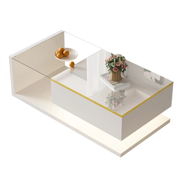Sofabord - Sidebord 100 cm - Glaspanel - LED-lyseffekt - Moderne design - Hvid + spånplade