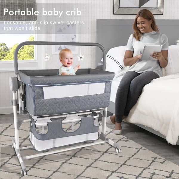 Elektrisk Bluetooth-babyseng - YC608 Vugge - Tipbeskyttet - Vuggefunktion - Til Nyfødte - Søvnassistent - Grå
