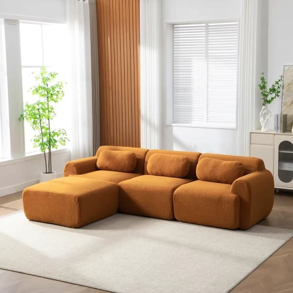 L-formad modulsoffa - 3-sits - Chenilletyg - 30D högelastiskt skum - Lätt ram - Halkfri undersida - Karamell