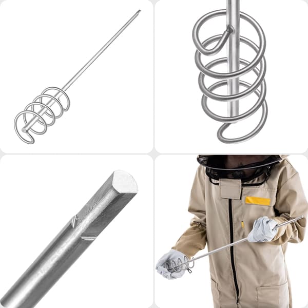 Spiralomrörare för bisirap - Bifoderblandare för borrmaskin - Rostfritt stål 5,5 cm spets - 1 st - Silver