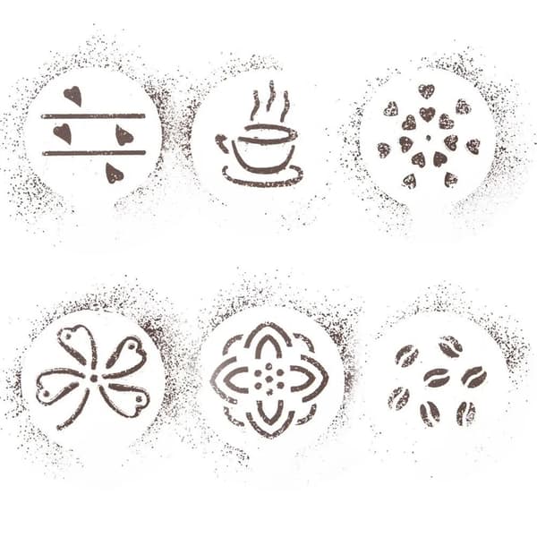 Stencils til kaffe og desserter - Sæt med 6–8 dele - Plast - LFGB-certificerede - Hvide