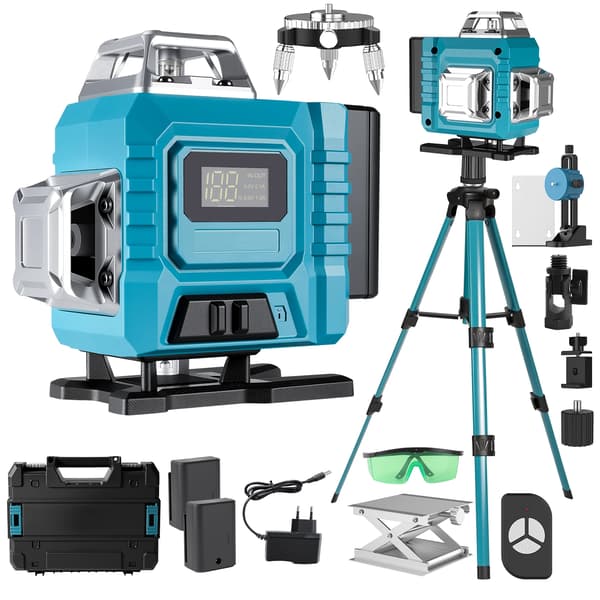 4D Laserniveau - 16 Linjer - Selvnivellering 3° - 360° Linjer - Stativ - Blå