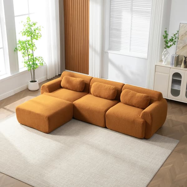 L-formad modulsoffa - 3-sits - Chenilletyg - 30D högelastiskt skum - Lätt ram - Halkfri undersida - Karamell