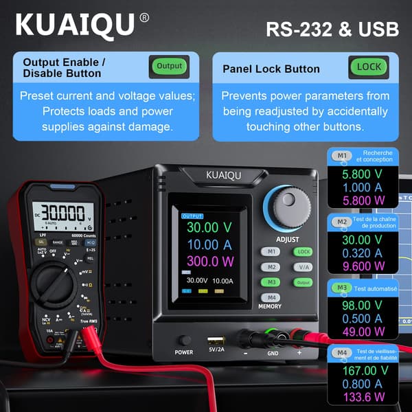 Programmerbart DC labbaggregat - SPPS-D - 120 V 3 A - USB/PC-styrning - 4 minnesplatser - Stabiliserad - Silver