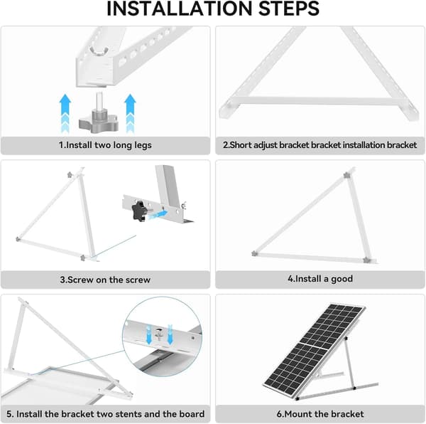 Justerbart solpanelstativ - 114 cm tiltfäste - Hopfällbara stödben - För tak, husbil och båt - Off-grid - 2-pack