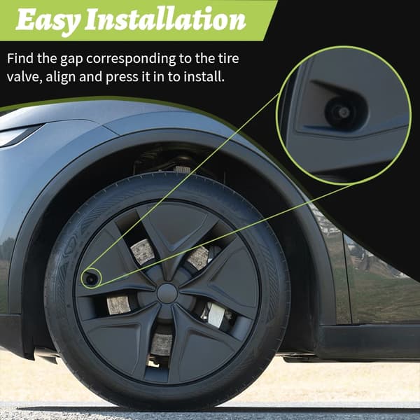 4 stk. hjulkapsler - Tesla Model Y Juniper 2025 - Arachnid-design - Mat sort - 48,3 cm