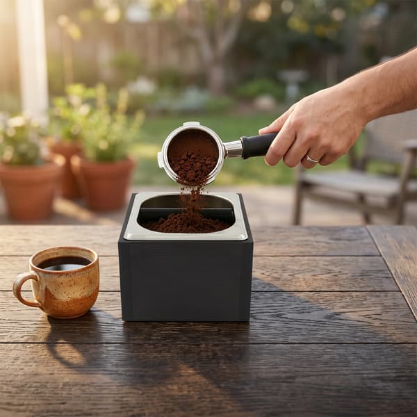 Espressobeholder til kaffegrums - Knockbox til kaffepucke - Rustfrit stål - 1500 ml - Sort