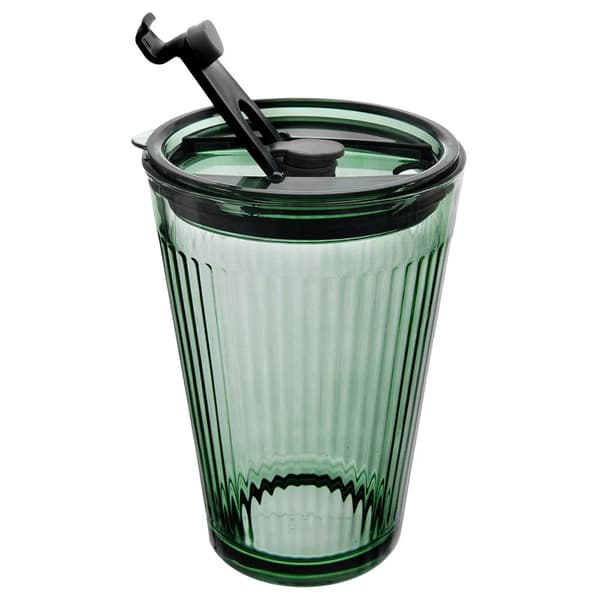 Glaskop med låg og sugerør - 450 ml - Grøn