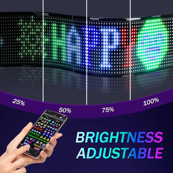 LED-skilt - Programmerbart rullende matrixdisplay - Appstyring - To rækker - Vandtæt - Fleksibelt - Tilpasningsbart - 43 x 16 cm