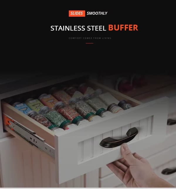 Skuffeskinner - Model 22022-D - Tredelte - Rustfrit stål - Soft close - 25 cm
