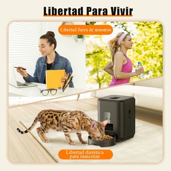 Automatisk kattefoderautomat - Foderdispenser - WiFi - Tidsindstilling - Portionskontrol - LCD-display - Genopladelig - Sort