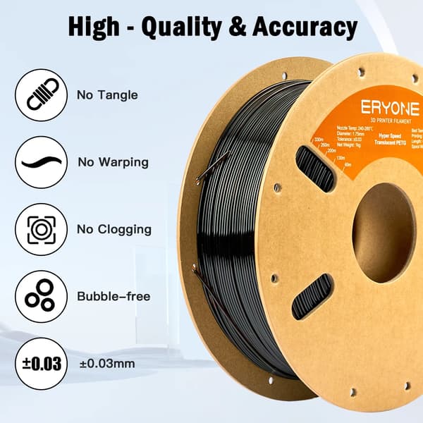 PETG-filament til 3D-printere - Hyper Speed Translucent - 3 kg - Grå - Solid - Kompatibelt med FDM-printere