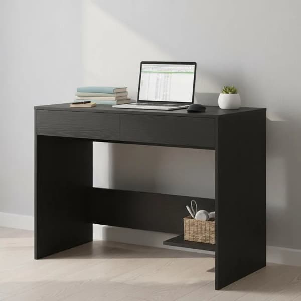Skrivebord - Computerbord - 101 x 50 x 76,5 cm - Sort Eg - Trækomposit - Selvmontering - Sort