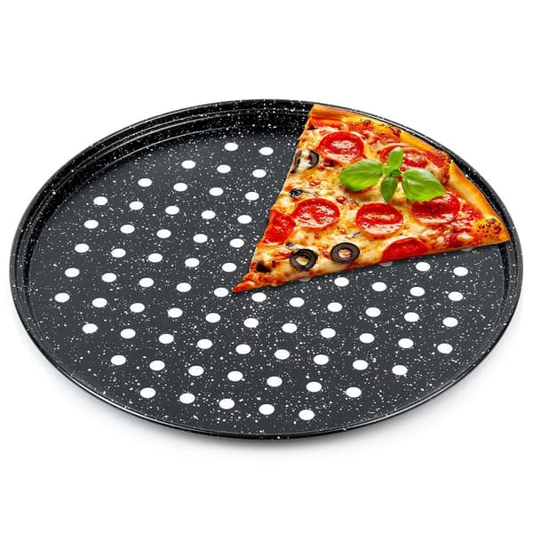 Pizzaform - Perforeret - Granitbelagt - Metal - 28 cm - Sort
