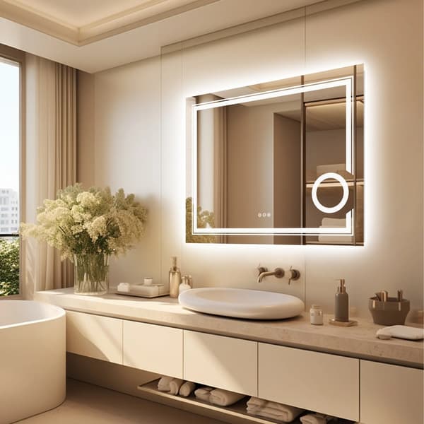 LED badrumsspegel - Väggmonterad sminkspegel - Rektangulär 60x80 cm - 3x förstoring - Imfri - Splittersäker - Stark belysning