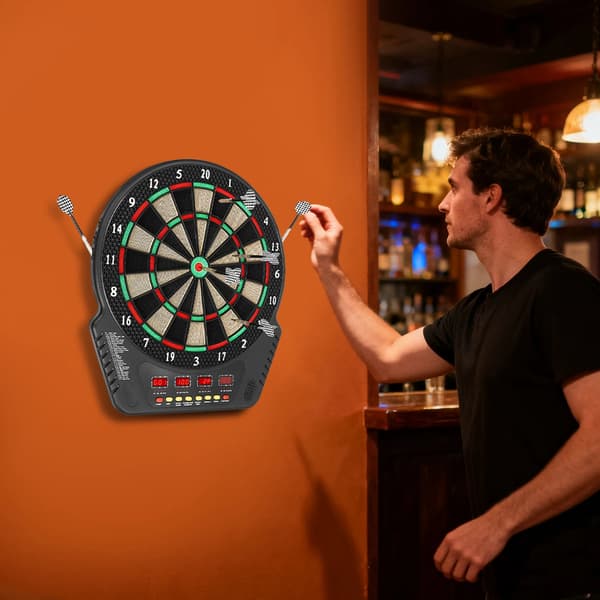 Elektronisk dartskive - Til vægmontering - Rund - 6 pile - Sort