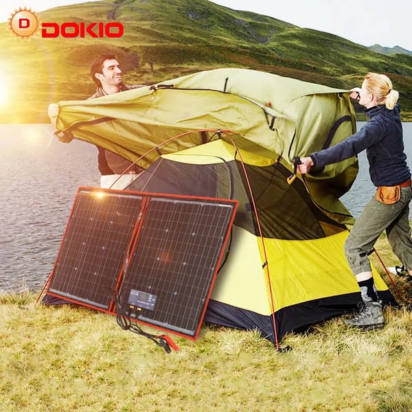 Bærbart solpanel - Foldbart sæt 194W - 2 paneler - Fleksibelt monokrystallinsk silicium - Til camping, hjem, rejse - Sort
