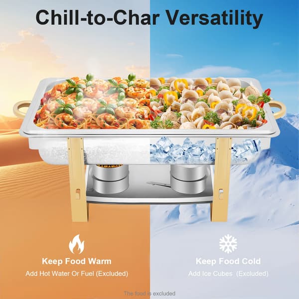 Buffévärmare Chafing Dish - Rektangulär 9 L bordsmodell - Rostfritt stål - Fast bränsle/eko-olja (ingår ej) - Diskmaskinssäker - Silver