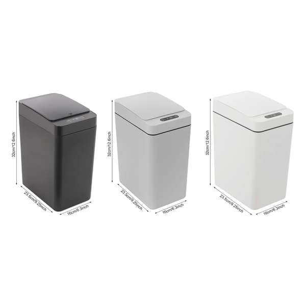 Soptunna med sensor - Induktionssensor - 2-pack - 12 L - Batteridriven - Beröringsfri IR - IPX5 vattentät - Rektangulär ABS - Grå
