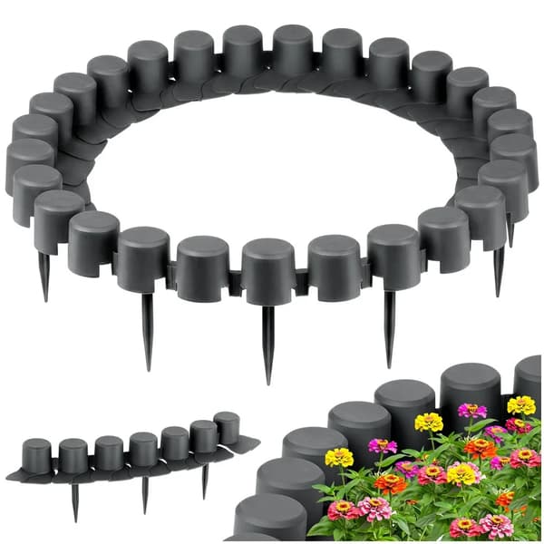 Havepalisade - Havekant - 220 cm - 4-pak - Plast - Grå - Nem montering