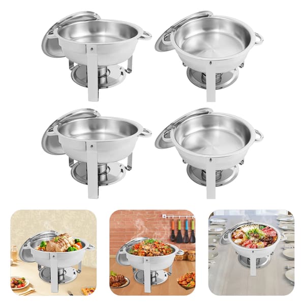 Buffetfadssæt - Chafing dish-sæt - 4 dele - 4,5 l - Rustfrit stål - Rundt - 4 låg - Sølv
