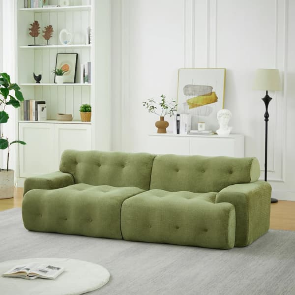Cloud Sofa - 2-sitsig Fällsoffa - Överdimensionerad - Breda Armstöd - Knappdekor - Chenille - Skumfyllning - Grön