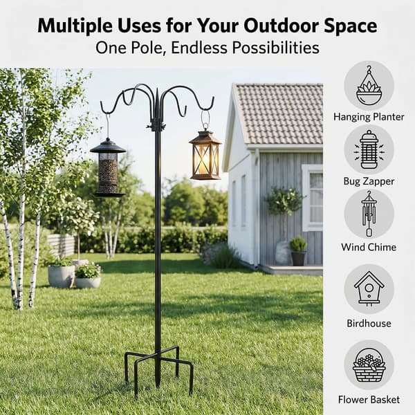 Stativ til fuglefoder - Hook-A - 2 stk. - Justerbar Højde - Metal - Fod med 5 Spidser - Hængekrog til Fuglefoder og Lanterne