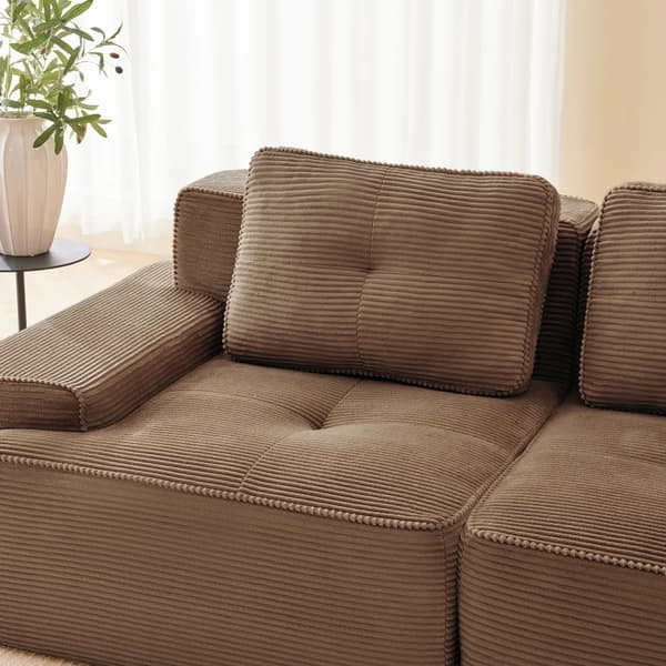 Modulsoffa - U-formad 4-sitssoffa - Manchestertyg - Vadderad - Halkfri - Brun