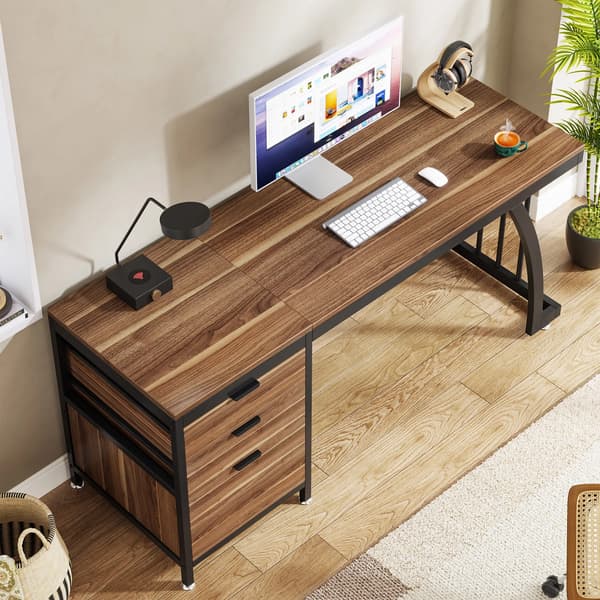 Computerbord - Skrivebord 150 cm - 3 Skuffer - Vendbare Skuffer - Rektangulær Form - Træmateriale - Med Skab - Mørkelilla