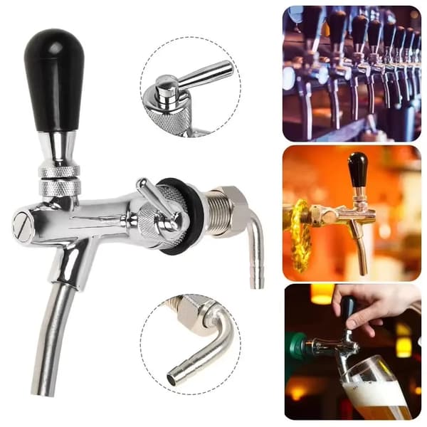 Ölkran - Justerbar - För öltappningsutrustning - Krompläterad - Silver