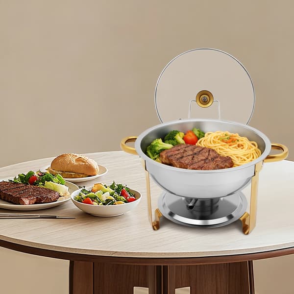 Chafing dish buffet-sæt - Rund buffetvarmer - Rustfrit stål - 4,7 l - Til buffetservering
