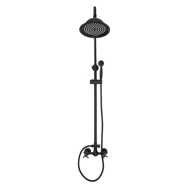 Brusersæt - Vægmonteret brusersystem - Højdejusterbar 90–118 cm - Regnbruser + håndbruser - Rund - Rustfrit stål + messing - Sort