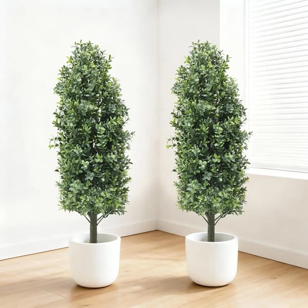 Tekoligusteri - Topiary-koristepuu - 90 cm - 2 kpl - Polyester - Ulkokäyttöön - Maapiikillä - Vihreä