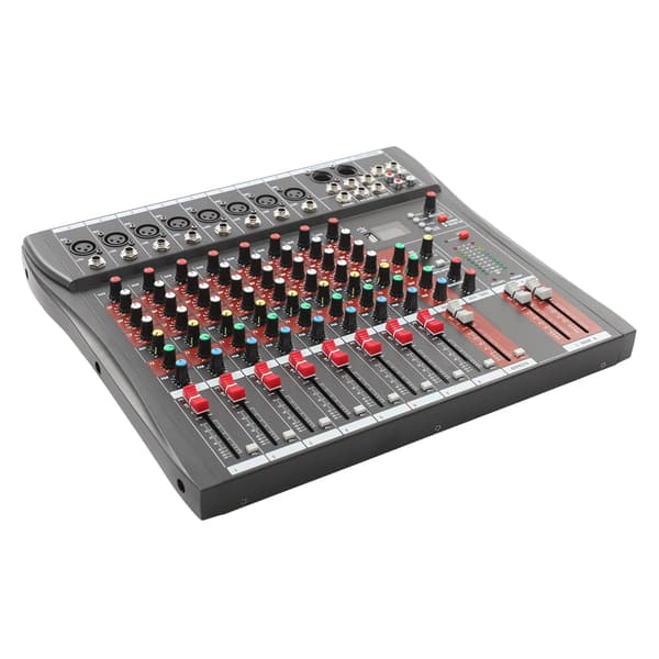 Lydmixer - 8-kanals mixerpult - Bluetooth & USB-lydkort - 48V fantomstrøm - 3-bånds EQ - FX-effektprocessor - Sort