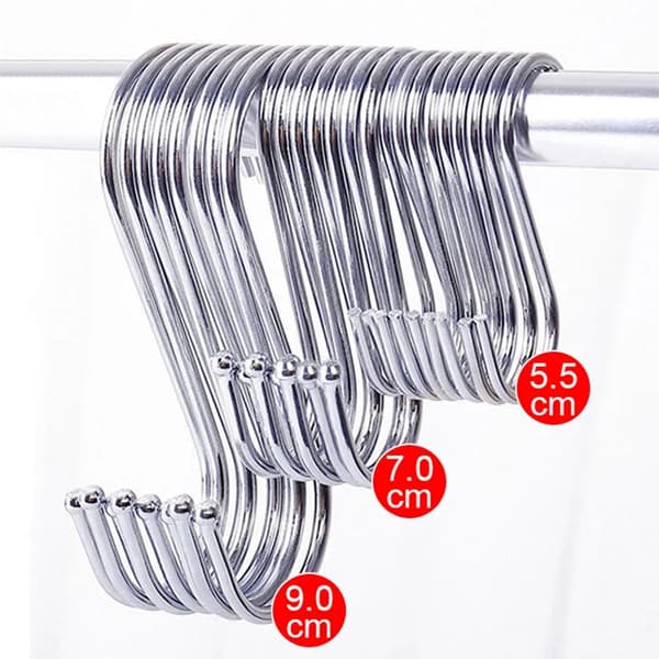 S-formade hängkrokar - Rostfritt stål - 10-pack - 7 cm - Mångsidiga - För kläder, väskor och handdukar