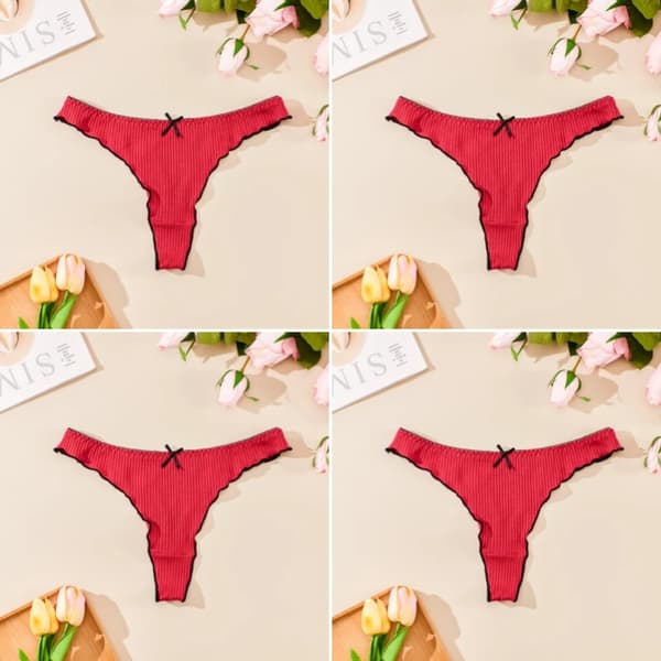 4-pack damtrosor i bomull - String G-string - Sömlös - Andningsbar - Stretchig - Hudvänlig - Röd