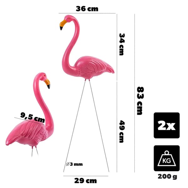 Flamingo - Figur/Staty - 83×36 cm - 2-pack - Rosa