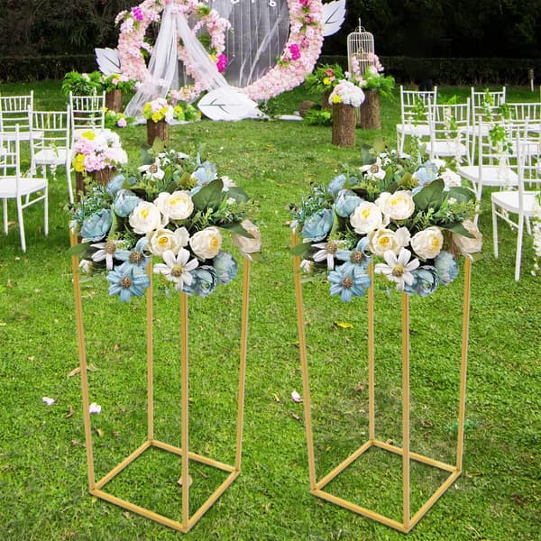 Blomställning för bröllop - Hög vaspelare - Geometrisk design - Järn - 2-pack - 61 cm - Guld