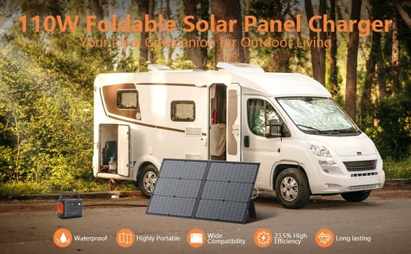 Bærbart solcellepanel - Foldbart 110W solcelleoplader - 4-panel monokrystallinsk - Høj effektivitet 24% - Til power station, camping, autocamper, båd