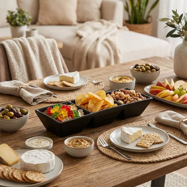 Snackskål i keramik - 3 rum - 29 cm - Sort