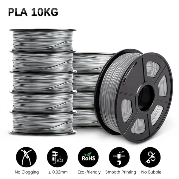 3D-filament - PLA - 10 rullar - Diameter 1,75 mm ±0,02 mm - Vakuumförpackat - Bub­belfritt - Grå