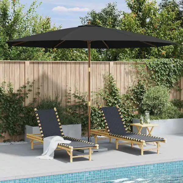 Udendørs parasol - Haveparasol - 350 x 240 cm - Rektangulær - Træstang - Polyesterdug - Sort