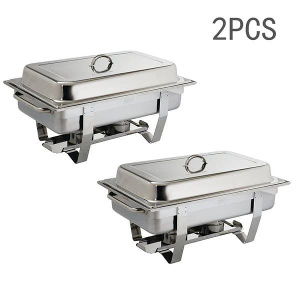 Buffetvarmer - Chafing dish - Sæt med 2 - Rektangulær - Rustfrit stål - Låg, vand- & madbakke, stel, brænderholder - Sølv