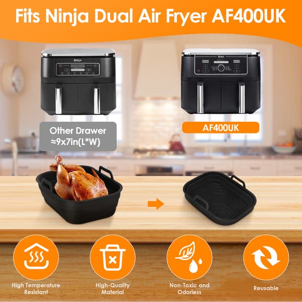 Airfryer tilbehør - Riste og indsats - 9–12 dele 304 rustfrit stål - Bageholder til dobbelt zone - Sølv