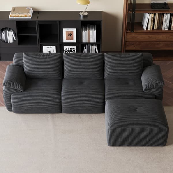 Modulär hörnsoffa - L-formad 2-sits soffa - Sammet - För vardagsrum - Kompakt bredd under 200 cm - Enkel montering - Grå